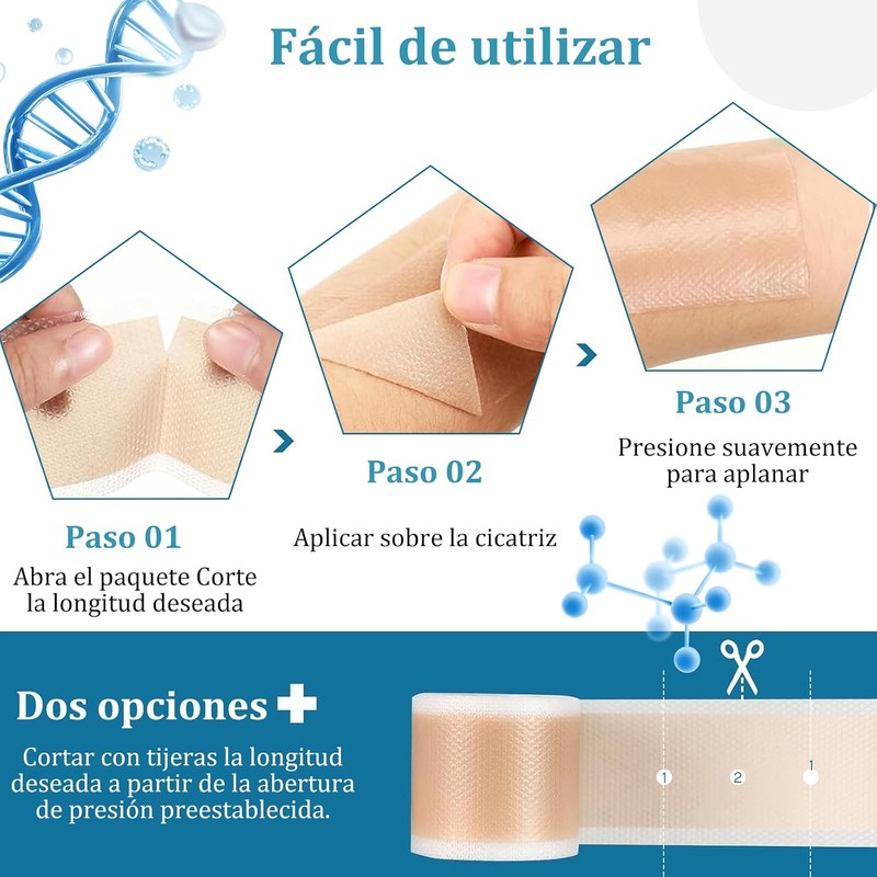 Parches de Silicona para Cicatrices, 2 Rollos Reutilizables e Impermeables