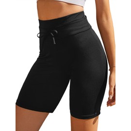 Ekouaer Women's Board Shorts High Waist Swim Shorts Beach Surf Swimwear Shorts Black