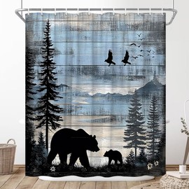 Rustic Forest Bear Shower Curtain Cabin Farmhouse Animal 70x70 inch