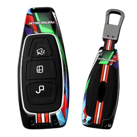 HIBEYO Key Fob Cover Compatible with Ford Focus 3 4 ST Mondeo MK3 MK4 Fiesta Fusion Kuga 2013 2014 2015 2017 Accessories Fashion Metal Painted Key Shell with Keychains-A Keychain Black