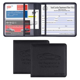 Wisdompro Car Registration and Insurance Card Holder 2 Pack PU Leather Vehicle Glove Box Documents Organizer Auto Paperwork Wallet Case for Women Men Files, ID, Driver's License - Black and Black