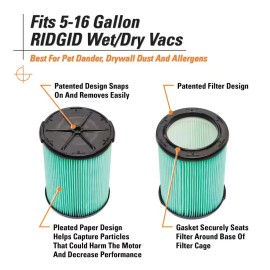 Wet/Dry Shop Vacuums HEPA Material Pleated Paper Shop Vacuum Filter Replacement for Most 5-16 Gallon