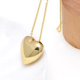 Paialco Golden Puffed Heart Pendant Necklace for Women, Chunky Heart Charm Necklace
