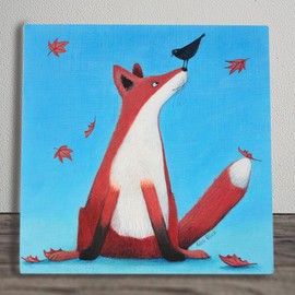 Global Designs Ceramic Wall Tile, 20x20cm, UV Printed Art Plaque Foxy Tails by Alisa Black