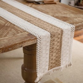 duduta Boho Macrame Table Runner 12 x 36 inch, Farmhouse Dresser Cabinet Runner Table Covers Decor with Tassels
