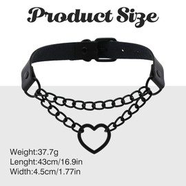 Women's choker, necklace, women's jewellery, leather choker chain, choker black, for gothic, punk rock, rave, rockabilly gyaru, heart black, chokehold, adjustable, darkness, women's neck ring, leather