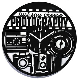 Instant Karma Clocks Wall Clock Photography Camera Studio Wall Hanging for Photographers Videographers Diameter 30 cm Wood Material Black Wood