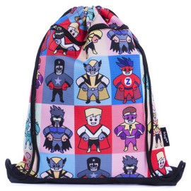 FRINGOO® Kids Drawstring Bag With Front Zipped Pocket PE Kit Bag School Backpack (L:34cm*H:42,5cm, Superheroes)