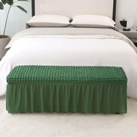 ADPON Stretch Dining Bench Cover, Soft Seersucker Bench Slipcover with Skirt Spandex Removable Washable Dining Room Bench Covers for Banquet Bedroom (Medium,Dark Green)
