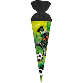 goldbuch 93 133 Geschenktüte 35 cm Stürmer, Schultüte mit Motiv Fußballer, Geschenkverpackung 35 x 11,5 cm, Geschwistertüte für Jungen und Mädchen, Zuckertüte aus Lackkarton mit Filzverschluss, Grün