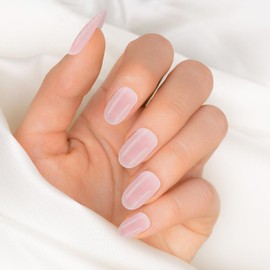 Oval Press on Nails Short, 24Pcs Pink Gradient Fake Nail Tips, Reusable False Nail Kit, Artificial Acrylic Full Cover Stick on Nails, Women Manicure Gift