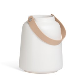 Torre & Tagus Lido Matte White Cylinder Vase with Handle in Faux Leather - 6" Tall Flower Vase for Centerpiece, Ceramic Round Vase for Home Decor or Wedding Table Decor (White Vase 5" Dx6 H)