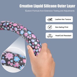 SthExtra Leather Steering Wheel Cover for Men Women with Upgraded Silicone Inner Ring, Non-Slip, Breathable, Odorless, Universal 14.5-15 Inch (Floral Print, Silicone Leather)