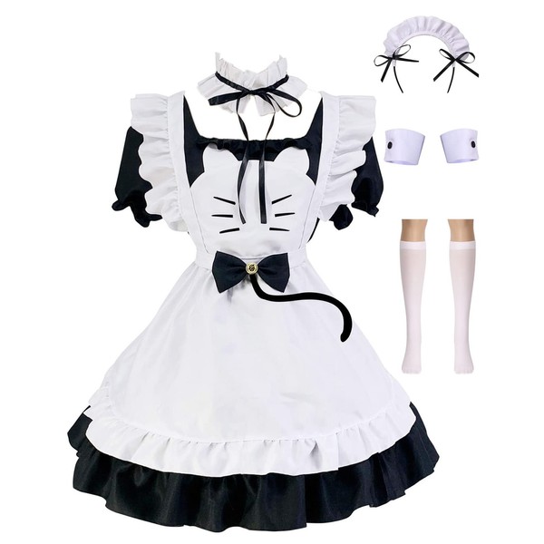 Colorful House Women's Anime Cosplay French Apron Maid Fancy Dress Costume (Small, Black 02)
