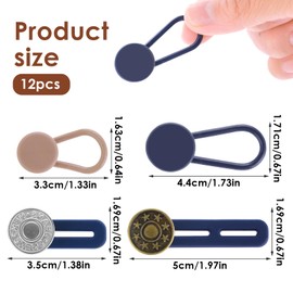 12PCS Button Extenders for Jeans, Pants Waist Button Extender, Women Men Jeans Waist Extenders & Collar Neck Extenders, No-Sew Extend Buttons for Dress Shirts, 3-5CM