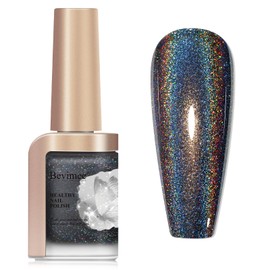 Bevimee Holographic Nail Polish-Iridescent Black Glitter Nail Lacquer Polish Quick Dry, Sparkly Nail Magic, No UV Light Chrome Nail Polish Air Dry Long Lasting, 12ml