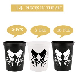 Party Gifts & Beyond Bachelor Party Cups 14PCS Team Groomsman Plastic Cups Best Man Cup for Wedding(Squiggle)