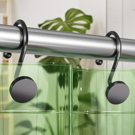 AmazerBath Shower Curtain Hooks, Metal Shower Curtain Rings, Modern Decorative Shower Curtain Hooks, Smooth Glide Shower Hooks for Hanging Shower Curtain Liner Shower Rod Hook, 12 counts - Color: Modern Black