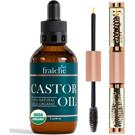 Castor Oil (59ml) + Custom Mascara Tube USDA Certified Organic, 100% Pure, Cold Pressed, Hexane Free by . Stimulate Growth for Eyelashes, Eyebrows, Hair. Lash Growth Serum. Brow Treatment