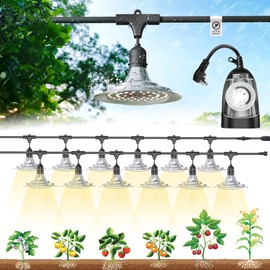EVERYGROW Outdoor Grow Lights with Timer, Full Spectrum Greenhouse Grow Lights with Timer, IP65 Waterproof String Grow Light Outdoor, UL Certified Daisy Chain LED Grow Light, 41FT