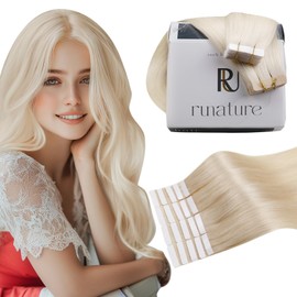 RUNATURE Tape in Hair Extensions Blonde Hair for Women Color 60 Platinum Blonde Double Sided Human Hair Tape in Extensions Straight 22 Inch 50g 20pcs