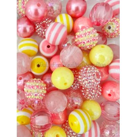 Unbranded 50 Qty 20mm Pink/Yellow Theme Set Mixed Acrylic Beads, Bubblegum Beads #137