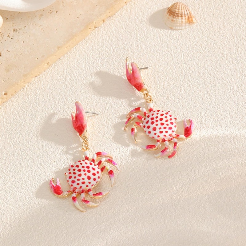 YUNXI Blue Enamel Crab Dangle Earrings for Women Nautical Coastal