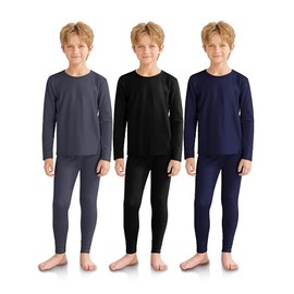 VZV 3 Set Boys Thermal Underwear Set, Kids Long Johns Fleece Lined Thermal Set Boy Base Layer for Skiing, Cold Weather
