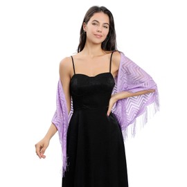 Sanmoury Women's Triangle Lace Shawls Wraps For Bride Wedding Floral Lightweight Fringe Scarf For Evening Party Dress (A-Light purple)