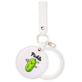 BJDAMAI Small Makeup Mirror Keychain, Compact Mirror for Purse,Leather Small Pocket Mirror, Pickle Lovers Themed Gifts Stuff For Girls Teens Kids Women! (Pickle)