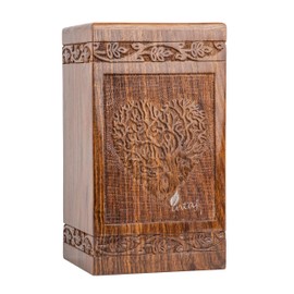 Handmade Rosewood Urn for Human Ashes | Tree of Life Wooden Urns Hand-Crafted - Funeral Cremation Urn for Ashes (Heart Tree, Medium - 150 Cu/in)