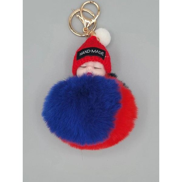 Handmade Fur Fluffy Key Chains, Sleeping Doll Keychain Fur Ball