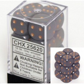 Chessex Dice d6 Sets: Opaque Dark Grey with Copper - 16mm Six Sided Die (12) Block of Dice