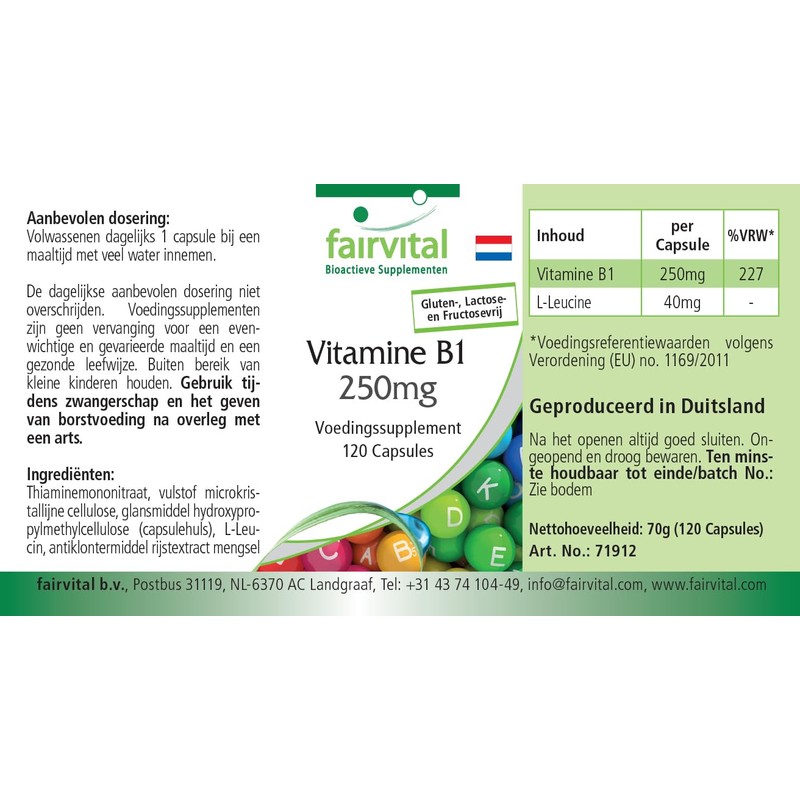 Fairvital Vitamin B1 (Thiamine) 250 mg - 120 Capsules -