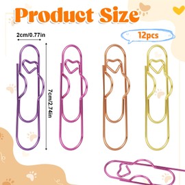IANFAN 12 Pcs Metal Pen Clips for Notebook, 2.8 Inch Paper Clip Pen Holder for Notebooks Papers Planner Jumbo Office Supplies, Gold/Purple/Pink/Red Heart Shape