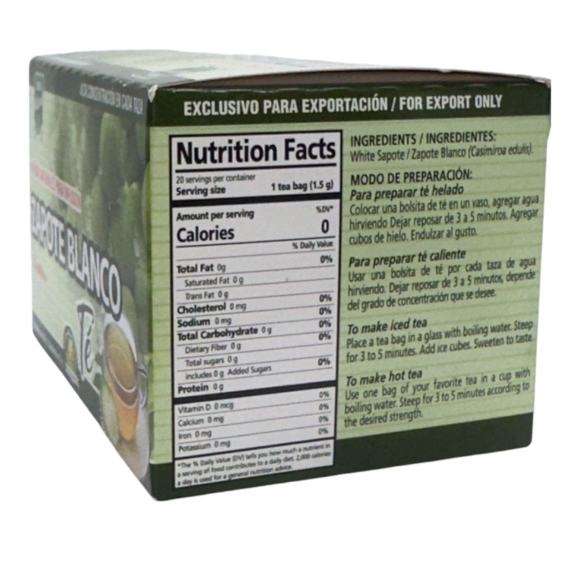 Zapote Blanco TE (WHITE SAPOTE TEA) 20 tea bags 100%