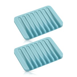 Self Draining Soap Dish for Shower, Silicone Soap Dish for Kitchen Sink, Bathroom Sink (2, Light Blue, S(3.1"×4.5"))