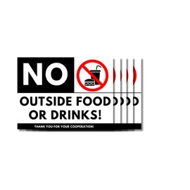 No Outside Food or Drink Self-Adhesive Vinyl Sticker Sign, 5 Pack No Outside Food or Drinks in this Area 8 x 6 in Vinyl Decal, UV Resistant, Weatherproof, Waterproof Premium No Food or Drink Signs.