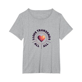 One Love: Love Transcends All Inspirational Heart Art T-Shirt, Women's Plus, Heather Grey