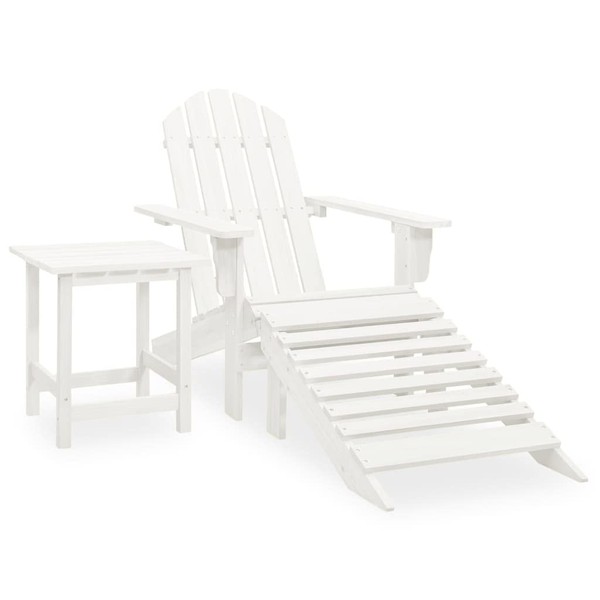 vidaXL Solid Fir Wood Garden Adirondack Chair with Ottoman&Table Outdoor Wooden Armchair and Table Patio Terrance Backyard Seating White