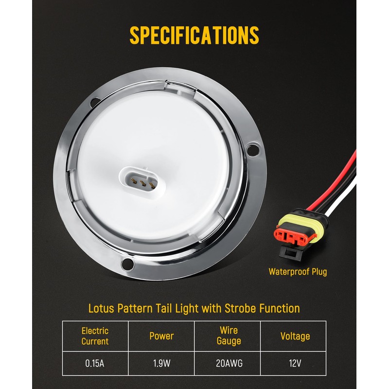 Partsam 2Pcs 4 Inch Round LED Trailer Lights Yellow/Amber Lotus