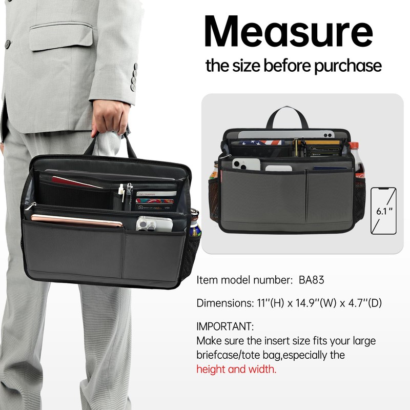 Rugged Organizer Insert for Briefcase Tote Shoulder Messenger Bag -