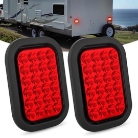Nilight 5” X 3” Rectangular Trailer Tail Light 2 PCS Red 24 LED Stop Brake Turn Marker Lights w/Flush Mount Grommets Plugs IP67 Waterproof for 12V Truck ATV UTV Bus RV Camper