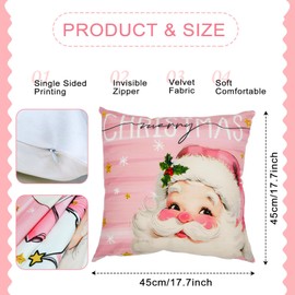 Avezano Pink Christmas Cushion Covers 45 x 45 cm Pink Santa Claus Snowmen Xmas Tree Cushion Covers Pink Christmas Throw Pillow Covers for Sofa Couch Bed Home Decorations Set of 4