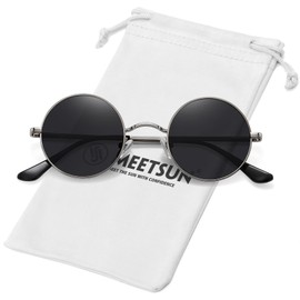 MEETSUN Small Round Polarized Sunglasses for Men Women Retro Vintage Circle Hippie Sun Glasses UV400(Grey/Grey)