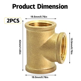 2 pieces brass T-piece 1/2 inch female thread, 1/2 inch brass T-piece 90°, G1/2 inch (diameter 19.5 mm) brass T-piece made of brass, female thread x female thread, DN15 brass fitting suitable for