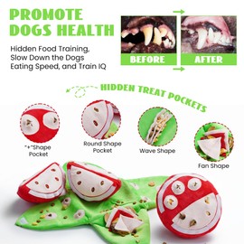 Nocciola Hide and Seek Plush Dog Toys, Watermelon Interactive Toy for Small Dogs, Green Puppy Puzzle Squeaky Toys with Crinkle Papers for Boredom, Dog Nosework Toy for Medium Pet