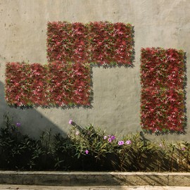 COARBOR 3 Packs 20" x 20" Artificial Boxwood Red Maple Fence Panel Faux Ivy Fence Privacy Topiary Hedge Plant Fence Grass Wall Panels Backdrop for Balcony Patio Outdoor Indoor