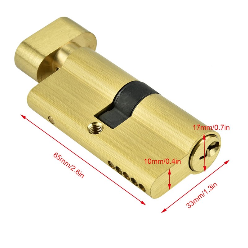 Brass Single Open Lock Cylinder with 3 Keys, 65mm Double