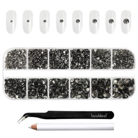 Beadsland Diamantes de imitación para maquillaje, 8 tamaños, 2500 unidades de diamantes de imitación negros con parte trasera plana, gemas de ojos par